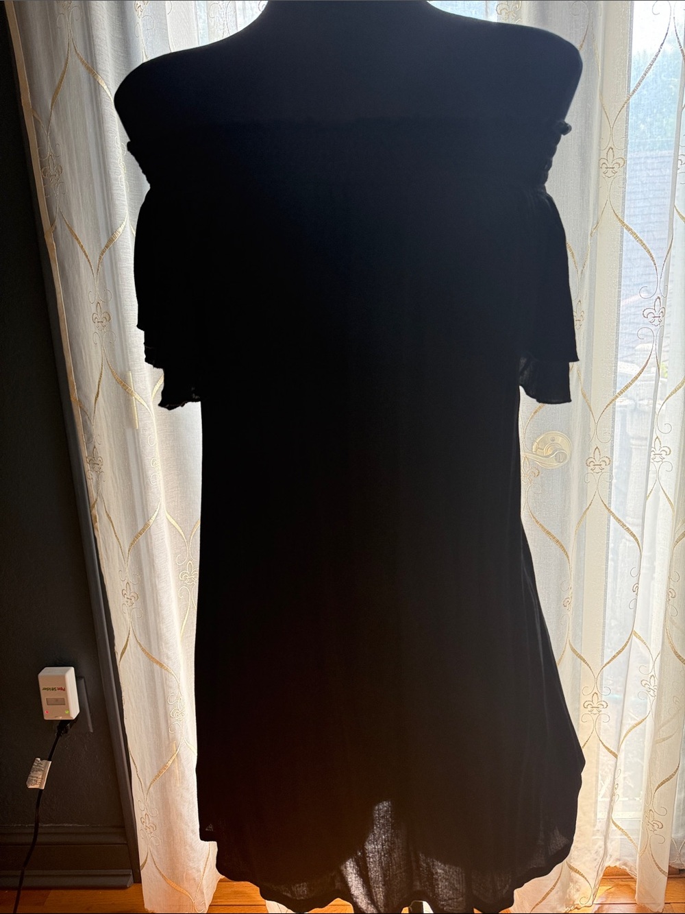 The Vanity Room Black Off-Shoulder Ruffle Dress